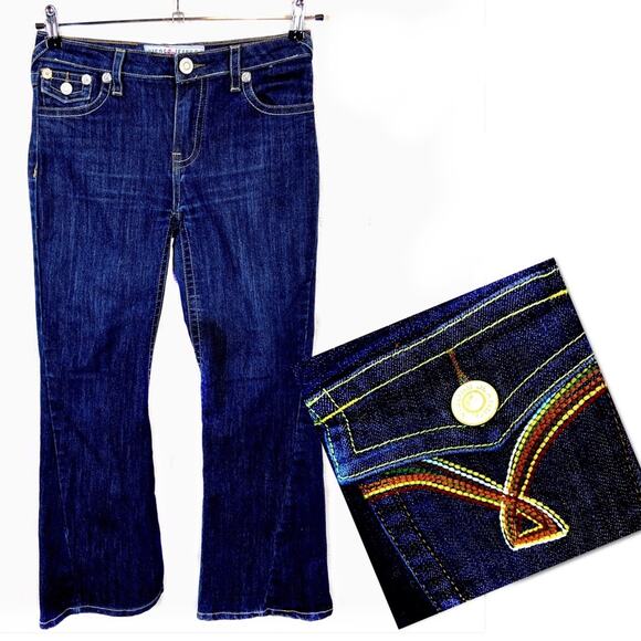Vigoss Jeans Fancy Stitch Pocket Dark Stretch Jeans Waist 29-30 Inch SZ 14.5 - Picture 1 of 12